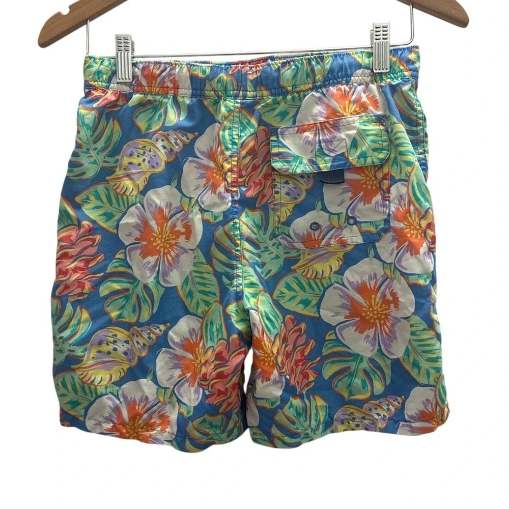 Vineyard Vines Mens Tropical Floral Seashell Swim Trunks Blue Size M 12-14